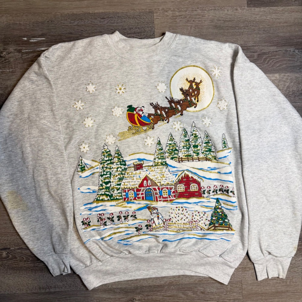 Hanes ComfortBlend Ugly Christmas Sweater Santa Reindeer Winter Sweatshirt L